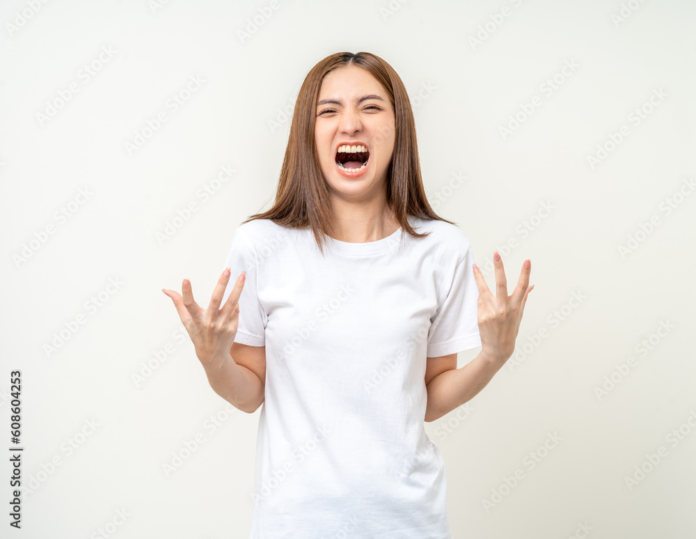 Angry asian woman emotional. Screaming hate rage. Young asian woman annoyed in mad bad furious gesture. Unhappy expressions people on isolated Angry asian woman emotional. Screaming hate rage. Young asian woman annoyed in mad bad furious gesture. Unhappy expressions people on isolated