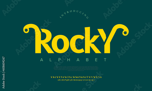 Rocky abstract digital technology logo font alphabet. Minimal modern urban fonts for logo, brand etc. Typography typeface uppercase lowercase and number. vector illustration