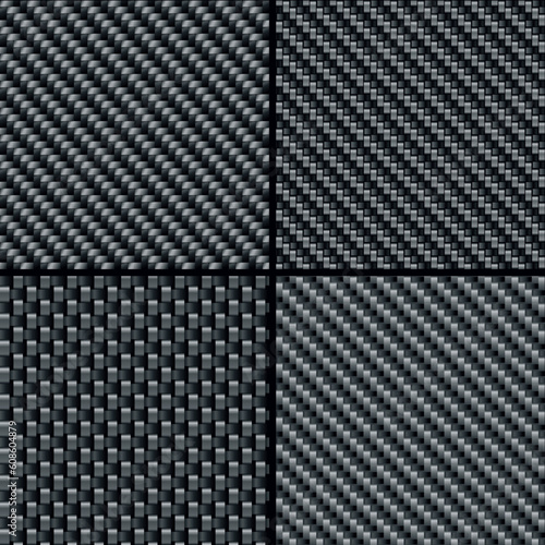 Set of four carbon fiber seamless patterns. Vector Illustration