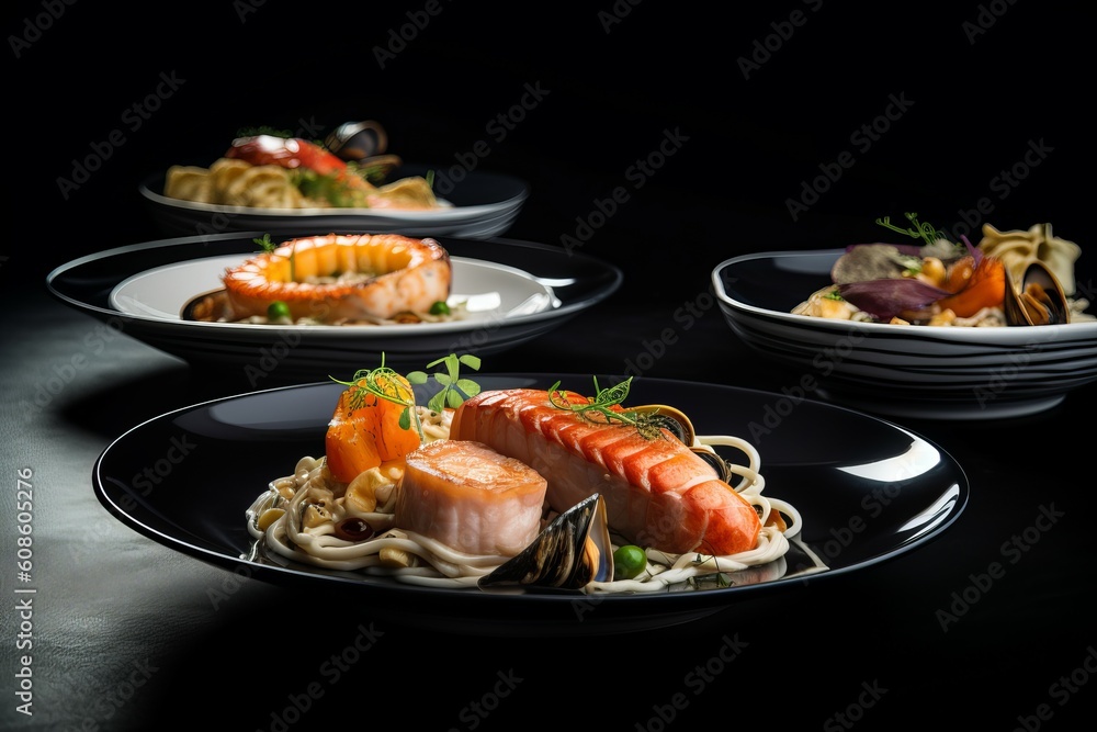 Seafood cuisine plate. Generate Ai
