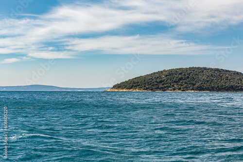 View at islands in croatia near Blue Lagoon from the open sea