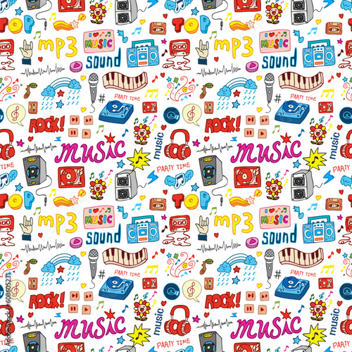 cute music icon seamless pattern