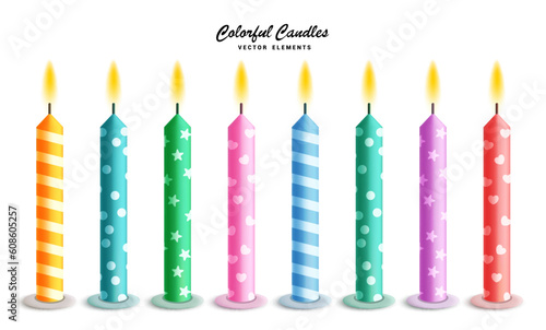 Candles set vector design. Birthday colorful candle for events, anniversary and occasion elements. Vector illustration element collection.