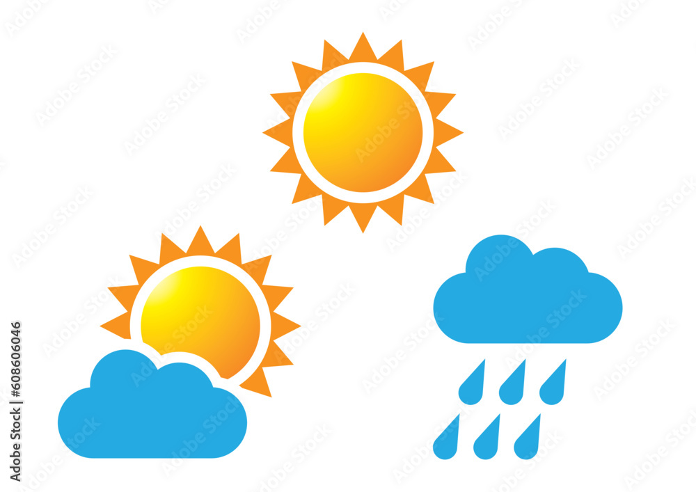 The icon of Sun, Cloud and Cloud with rain The icon of Sun, Cloud and Cloud with rain