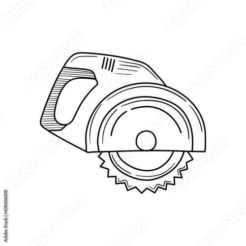 Circular saw hand drawn illustration.