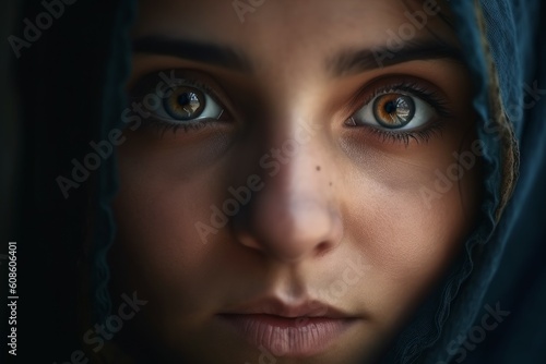 Woman muslim burqa closeup. Generate Ai