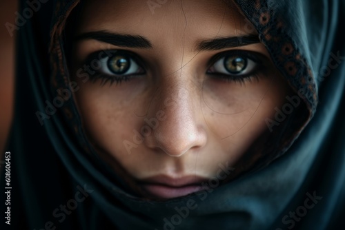 Woman muslim burqa portrait. Generate Ai