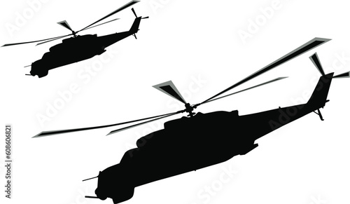 Flying helicopters silhouette. Vector