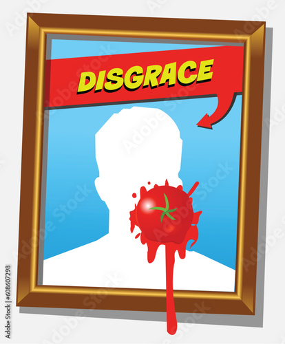 Vector frame with faceless man and splashed tomato. For propaganda and funny concepts. Replace the photo with your favorite one!!!