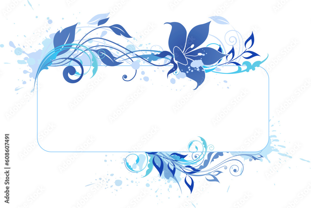 Blue vector banner with floral ornament and blots Blue vector banner with floral ornament and blots
