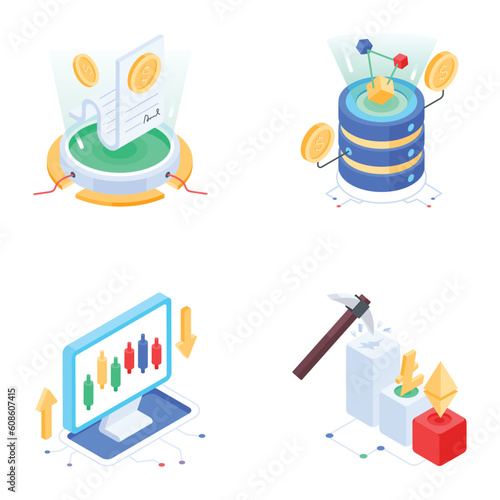 Isometric icon of blockchain server