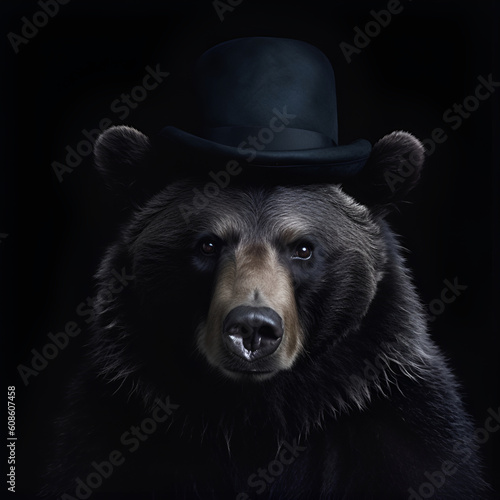 Bear with hat, close-up, portrait. generative AI