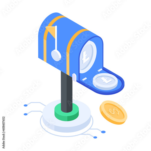 Isometric icon of mailbox money 