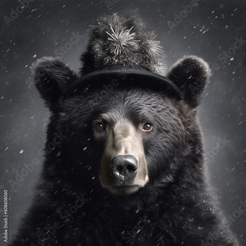 Bear with hat, close-up, portrait. generative AI photo