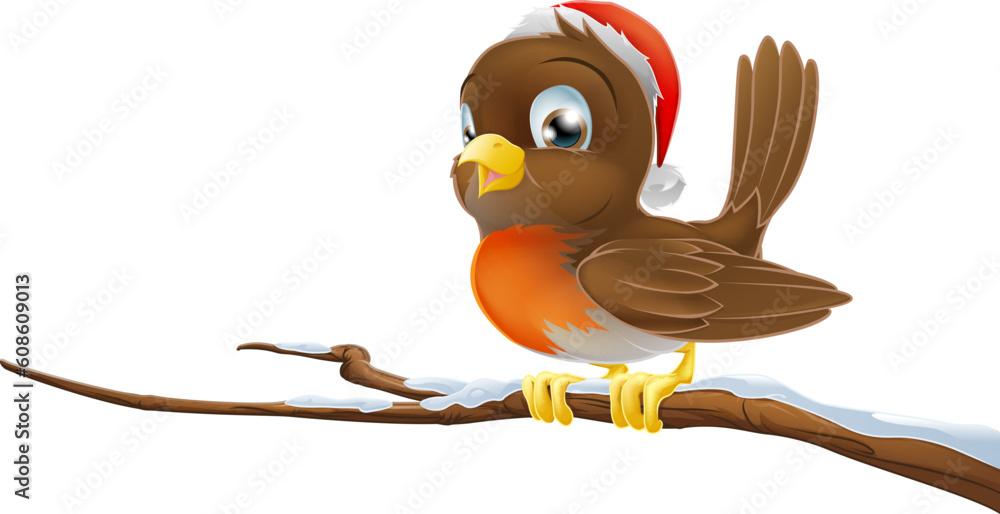 A Christmas Robin bird sitting on snowy branch illustration A Christmas Robin bird sitting on snowy branch illustration