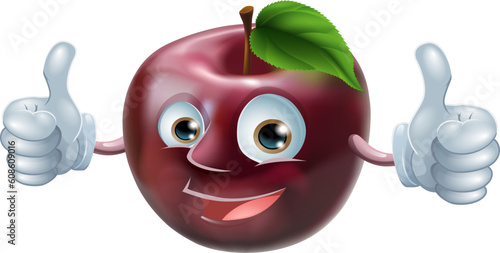 A happy cartoon apple smiling and giving a double thumbs up