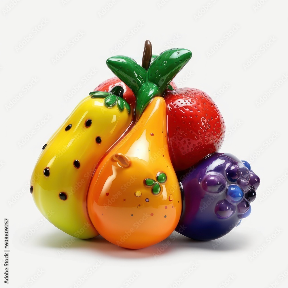 Fruit shape character white background glossy finish. Generative AI