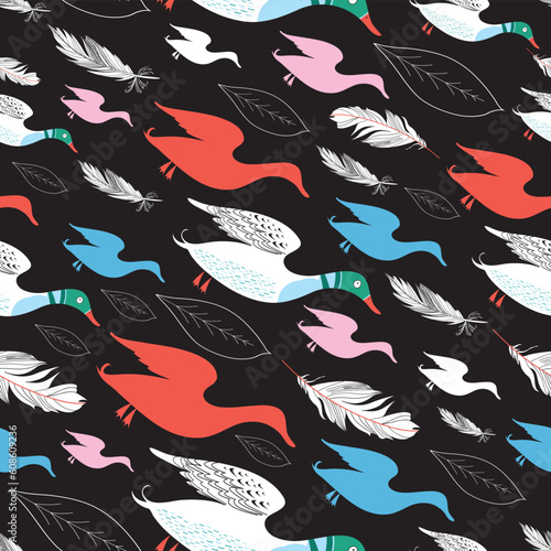 seamless pattern of duck graphic on black background