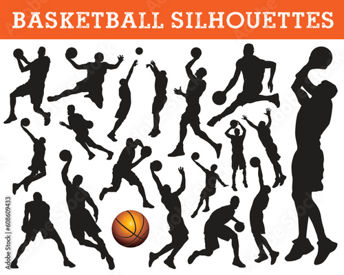 vector collection of basketball silhouettes isolated on white background