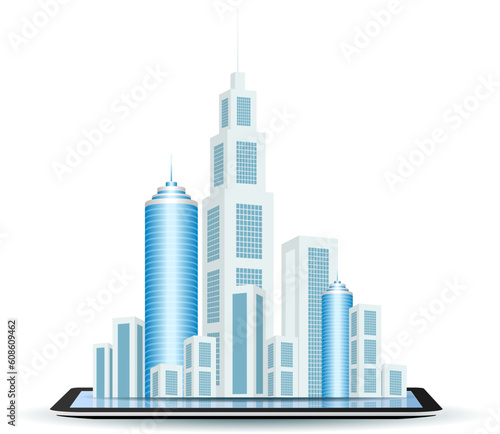 Business City on Tablet Computer isolated on white background © Designpics
