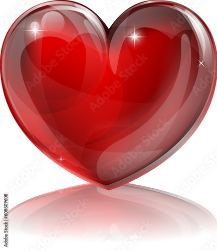 An illustration of a bright shiny red heart shaped symbol