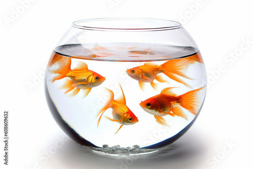 Beautiful fish in round glass aquarium. AI-generated