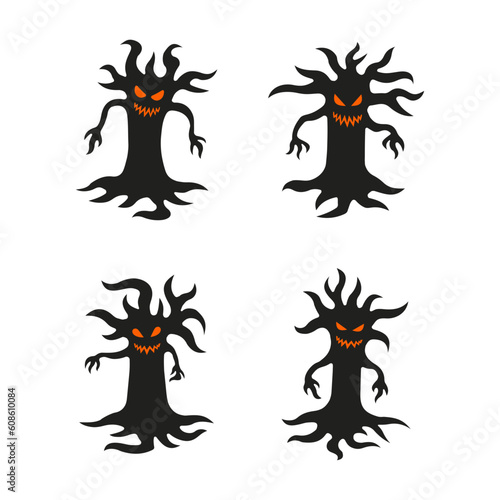 Fototapeta Naklejka Na Ścianę i Meble -  Halloween Tree Scary set. Spooky gnarled Halloween tree with long bare branches.