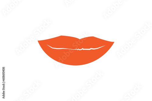 Beautiful Woman's Lips with Orange Lipstick. Illustration of Sexy Smiling Mouth. Vector isolated on White Background