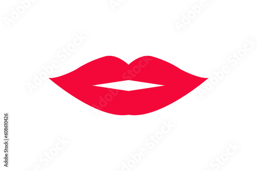 Beautiful Woman Lips with Red Lipstick. Illustration of Sexy Smiling Mouth. Vector isolated on White Background