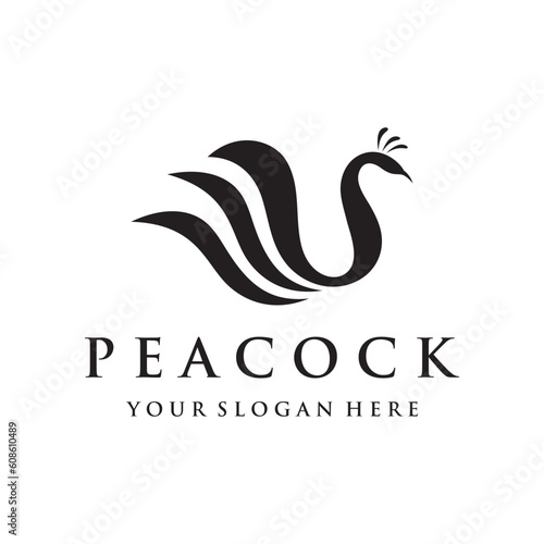 Creative peacock and peacock feather logo template design-Vector illustration.