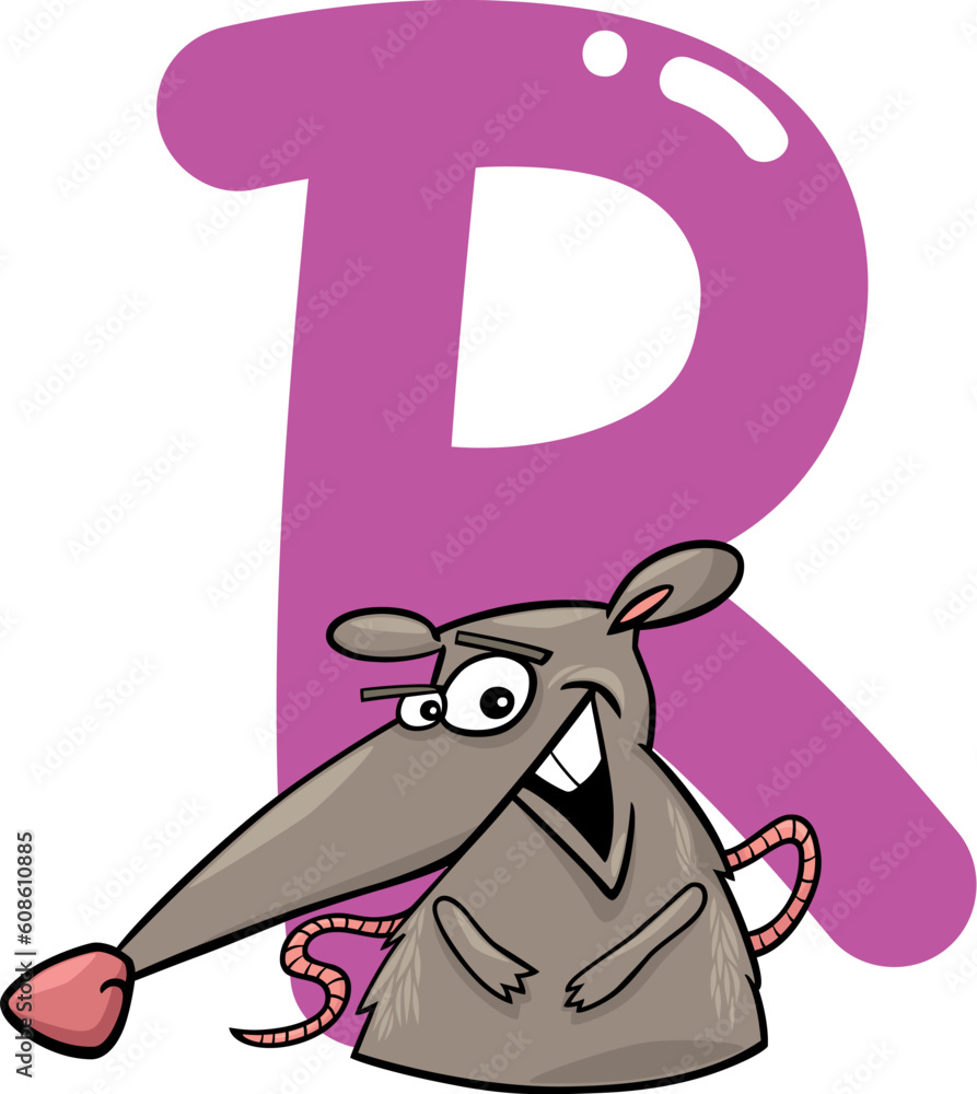 cartoon illustration of R letter for rat Stock Vector | Adobe Stock