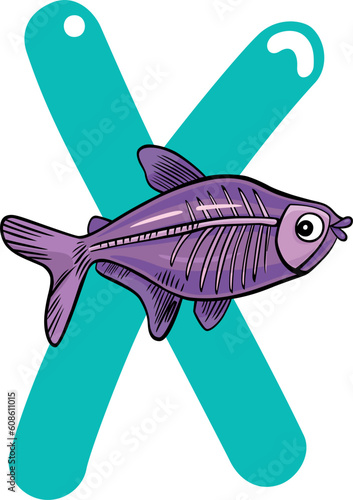 cartoon illustration of X letter for x-ray fish
