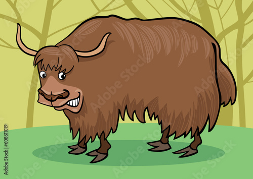 cartoon illustration of asian yak bull