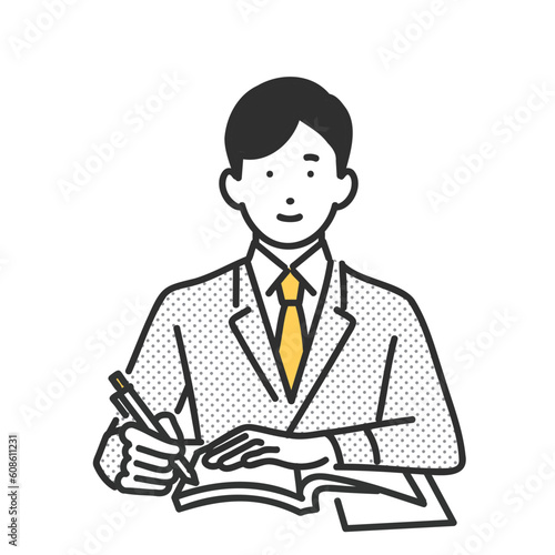 勉強する男子学生のイメージイラスト素材