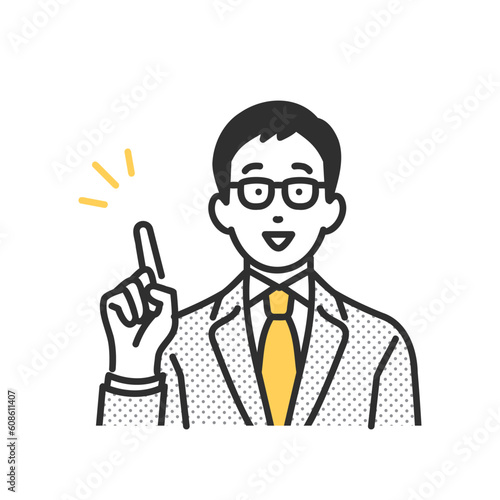 指を指して説明をするビジネスパーソンの男性のイメージイラスト素材