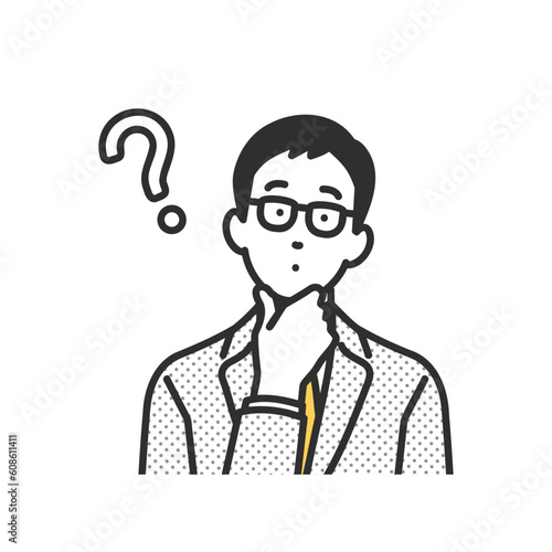 疑問に思うビジネスパーソンの男性のイメージイラスト素材
