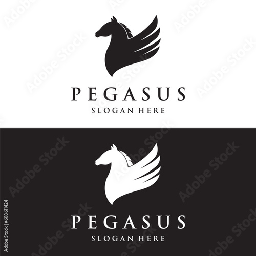 Simple winged horse or pegasus Logo template design with creative idea.