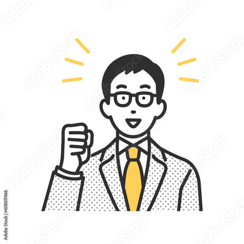 自信に満ちた表情で握りこぶしで力説するビジネスパーソンの男性のイメージイラスト素材