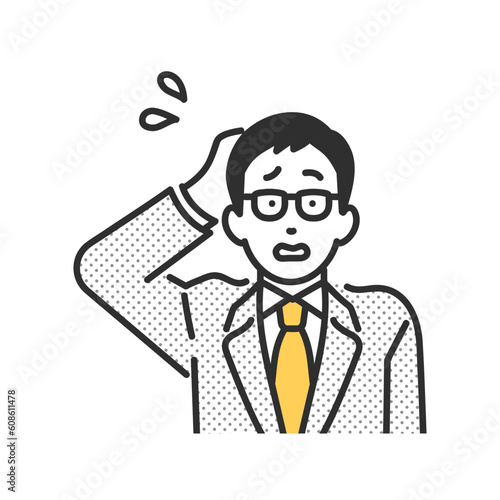 焦って困っている表情のビジネスパーソンの男性のイメージイラスト素材