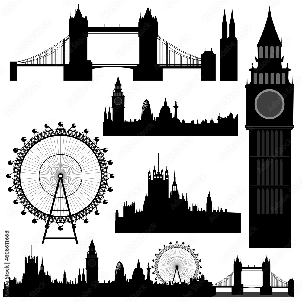 Vector illustration of the various landmarks of London. This file is vector, can be scaled to any size without loss of quality.