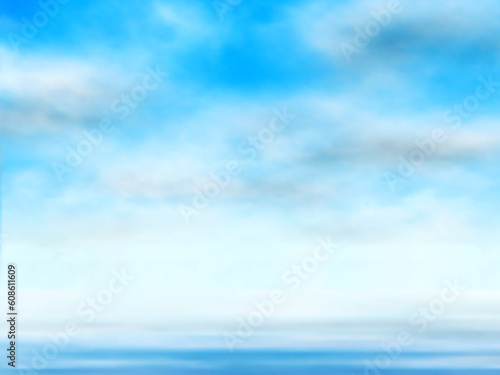 Editable vector illustration of clouds in a blue sky over water made using a gradient mesh