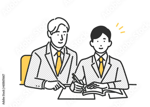 個別指導で勉強をする男子学生のイメージイラスト素材