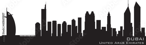Dubai  Emirates skyline. Detailed vector silhouette