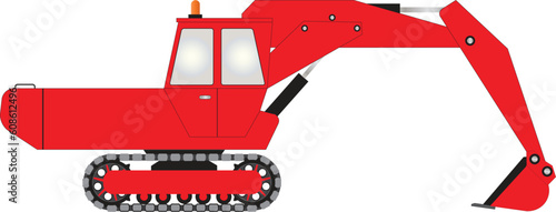 A Red Bucket Excavator isolated on white