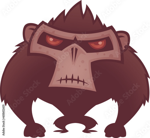 Vector cartoon illustration of an angry ape with red eyes.