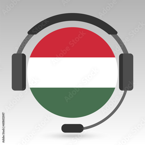 Hungary flag with headphones, support sign. Vector illustration.