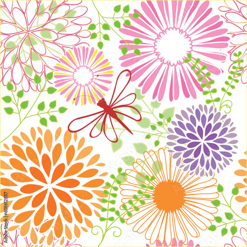 Abstract springtime colorful flower seamless pattern background