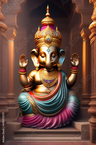His name means both “Lord of the People” (gana means the common people) and “Lord of the Ganas” (Ganesha is the chief of the ganas, the goblin hosts of Shiva). Ganesha is potbellied and generally depi photo