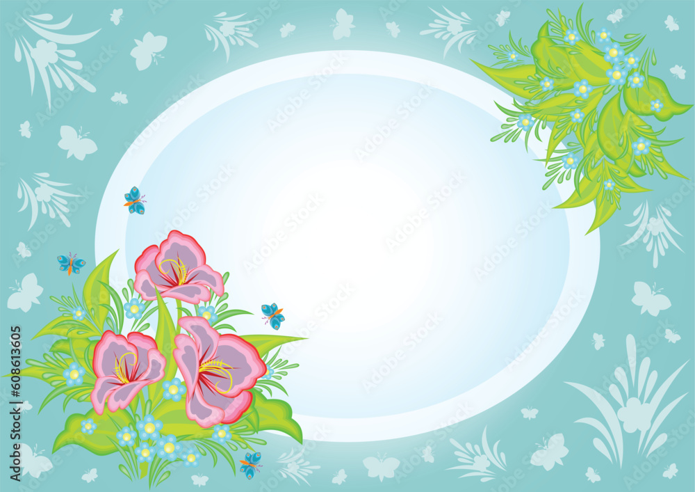 Illustration of abstract flowers in frame with background