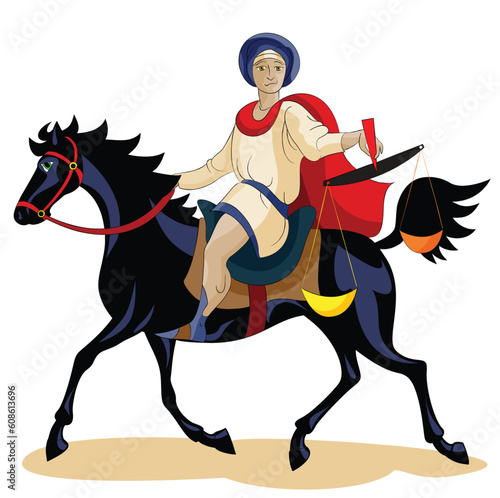 Fototapeta Naklejka Na Ścianę i Meble -  I beheld, and a black horse; and he that sat on him had a scales in his hand.